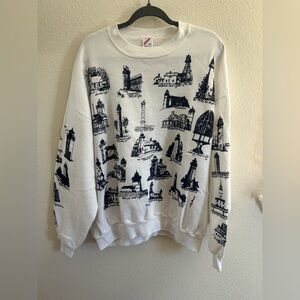 Vintage Jerzees All Over Print Lighthouse USA Crewneck Sweatshirt Size 2X